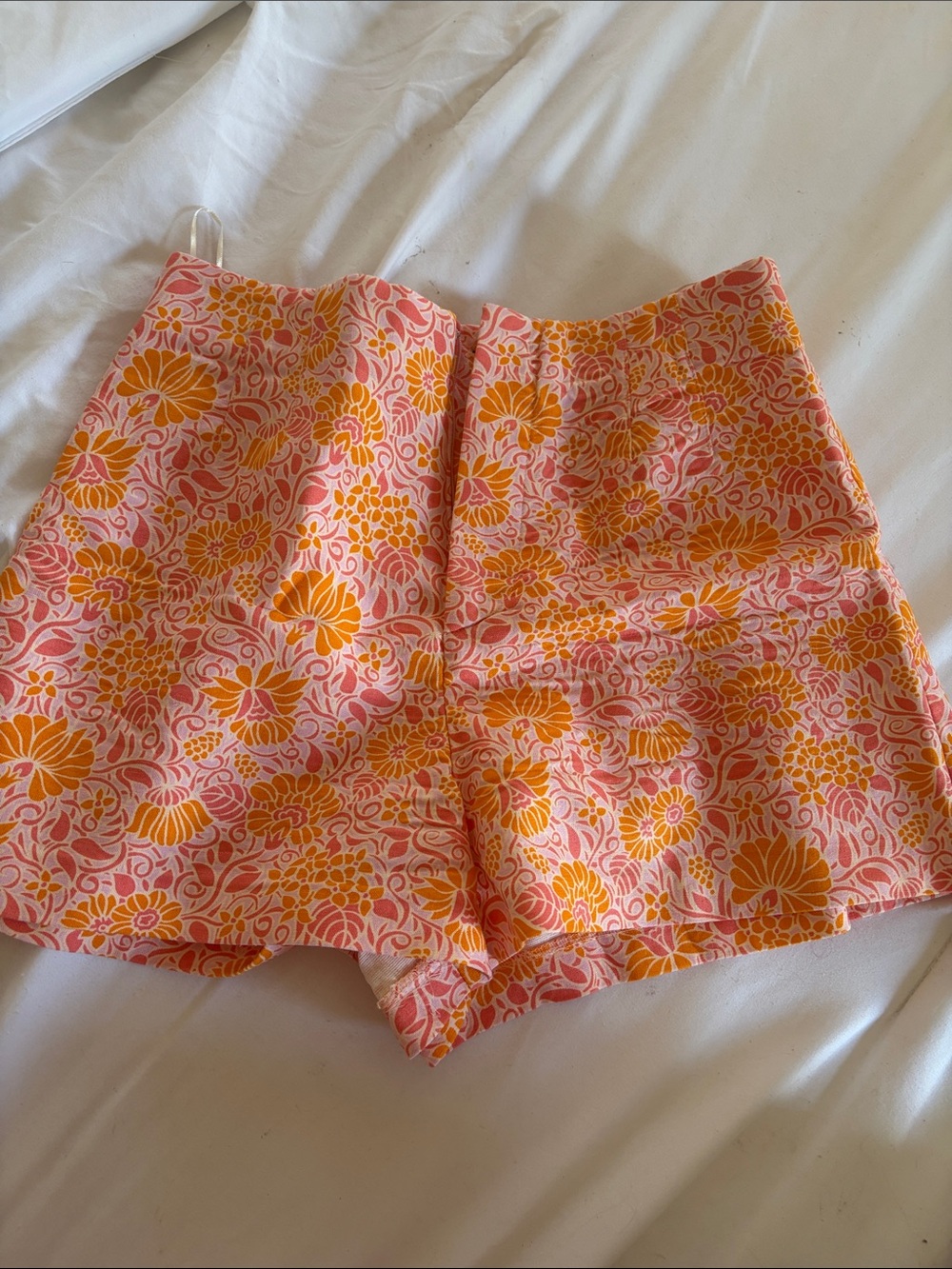 Zara Pink and Orange Floral High-Waist Shorts